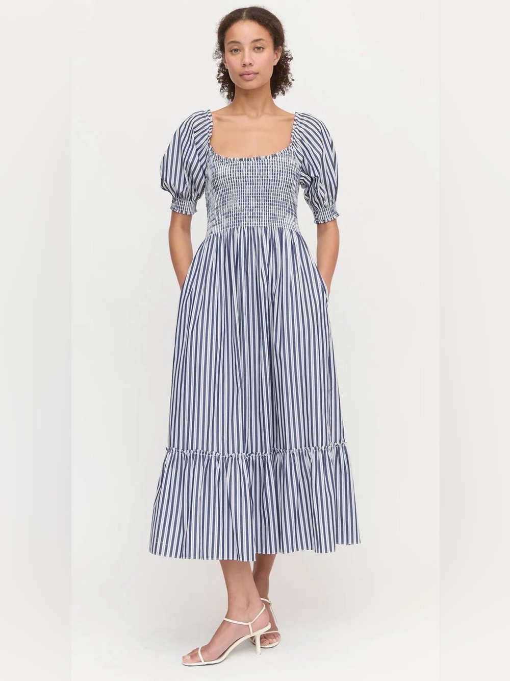 Hill House The Louisa Cotton Nap Dress Blue and White Stipe Size XS